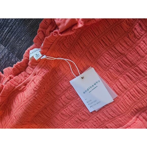 And the why gauzy smocked cotton sun dress ruffle coral orange XL new - Picture 5 of 8